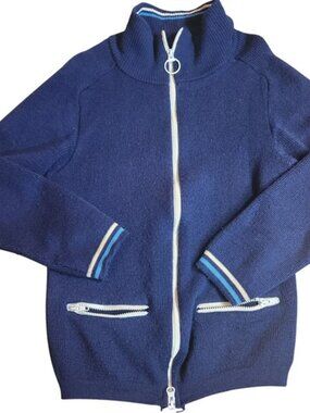 50s/60s Clover Knitting Mills Navy Blue 100% Virgin Wool Full Zip Sweater Small